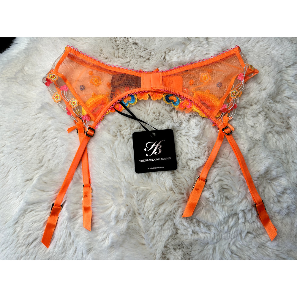 Honey Birdette DIXIE🌼🧡 Bright Orange Lace Garter Small - Picture 2 of 4